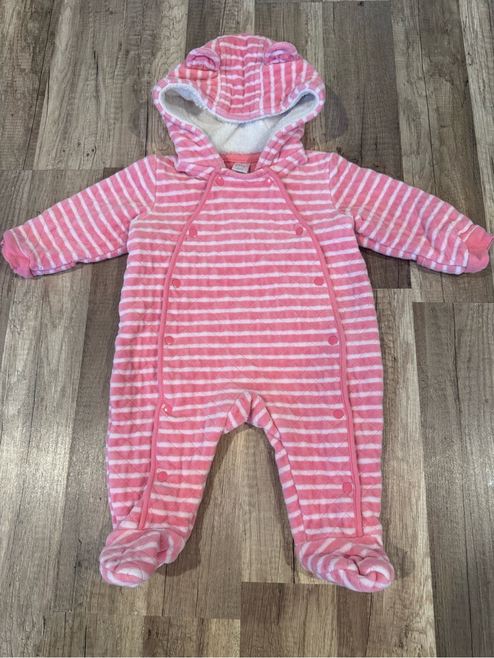 Nordstrom Baby Pink Stripe Hooded Baby One-Piece Coverall